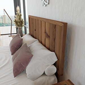 Hüma Model Ceviz Renk Çam Ahşap Karyola Ve İki Komodin Set ( Dikey ) 100x200 cm