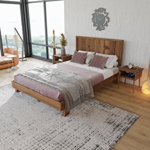Hüma Model Ceviz Renk Çam Ahşap Karyola Ve İki Komodin Set ( Dikey ) 100x200 cm