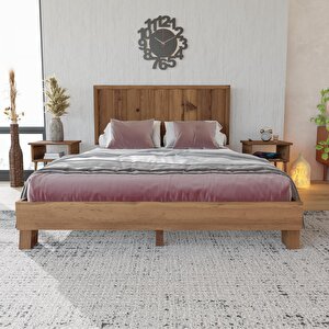 Hüma Model Ceviz Renk Çam Ahşap Karyola Ve İki Komodin Set ( Dikey )
