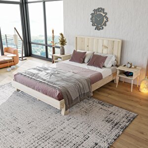 Hüma Model Vernikli Çam Ahşap Karyola Ve İki Komodin Set ( Dikey ) 100x200 cm