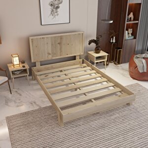 Alaz Model Doğal Çam Ahşap Karyola Ve İki Komodin Set ( Dikey )