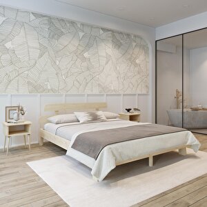 Lotus New Model Doğal Ahşap Karyola Ve İki Komodin Set 200x200 cm