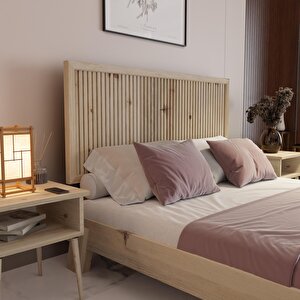 Alaz Model Vernikli Çam Ahşap Karyola Ve İki Komodin Set ( Dikey )