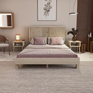 Alaz Model Vernikli Çam Ahşap Karyola Ve İki Komodin Set ( Dikey ) 150x200 cm