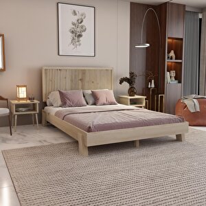 Alaz Model Vernikli Çam Ahşap Karyola Ve İki Komodin Set ( Dikey ) 150x200 cm