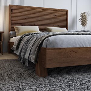 Alaz Model Ceviz Renk Çam Ahşap Karyola Ve İki Komodin Set ( Yatay )