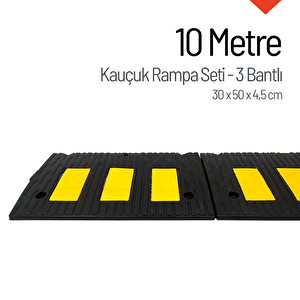 Kauçuk Rampa Set, Otopark Rampası, Kaldırım Rampası 30 X 50 X 4,5 Cm  - 3 Bantlı - 10 Metre
