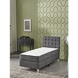 Bengü 90x190 Tek Kişilik (BAZA BAŞLIK YATAK) 3 Lü Set (Jery Antrasit)