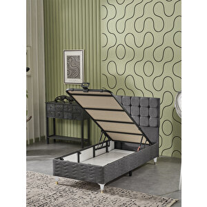 Bengü 90x190 Tek Kişilik (BAZA BAŞLIK YATAK) 3 Lü Set (Jery Antrasit)