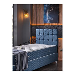 120x200 Bengü Yatak Baza Başlık Set Mavi