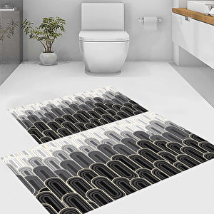 Geometrik Şekilli Banyo Paspası, Klozet Takımı, Kaymaz Taban Paspas, Yıkanabilir Banyo Paspası,
