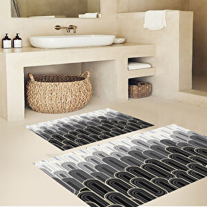 Geometrik Şekilli Banyo Paspası, Klozet Takımı, Kaymaz Taban Paspas, Yıkanabilir Banyo Paspası,