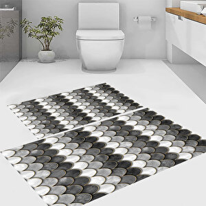 Geometrik Desen Banyo Paspası, Kaymaz Taban Klozet Takımı, Yıkanabilir Banyo Paspası,
