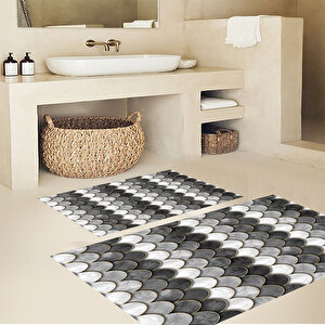 Geometrik Desen Banyo Paspası, Kaymaz Taban Klozet Takımı, Yıkanabilir Banyo Paspası,