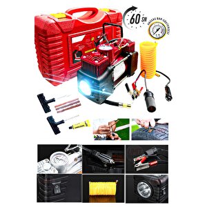 Combo  12v 150psi Ağır Hizmet Çift Silindirli Çantalı Hava Kompresörü 1500kg  Cırcırlı Kriko Set