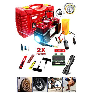 12v 150psi  Ağır Hizmet Çift Silindirliçantalı  Oto Kamyon Lastik Şişirme Hava Kompresörü Kit Set