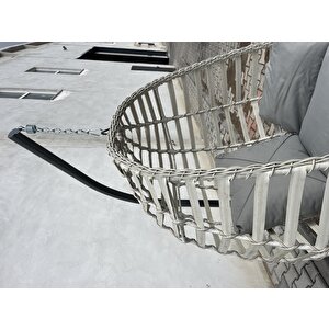 Tire Rattan 2 1 1 Masa Bahçe Balkon Mobilyası Gümüş Gri