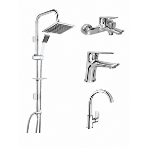 KALE Tandem Banyo, Lavabo ve Eviye Bataryası Seti & TEMA 53260 Rain Quadro Tepe Duş Seti