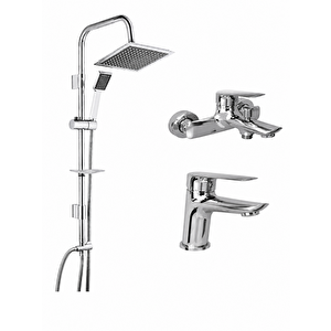 KALE Tandem Banyo Lavabo Bataryası Seti & TEMA 53260 Rain Quadro Tepe Duş Seti