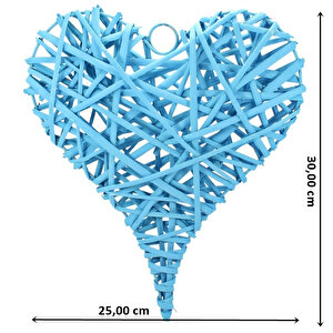 Dekoratif Hasır Kalp, 30 X 25 X 6 Cm - Mavi
