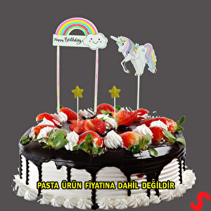 Unicorn Happy Birthday Pasta Süsü, 4'lü Set - Yıldız
