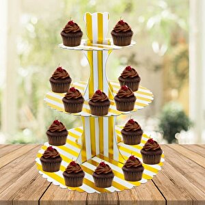 Cupcake Standı, 3 Katlı, Metalik Altın Çizgili