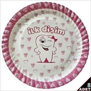 İlk Dişim Karton Tabak, 23cm X 8 Adet - Pembe