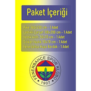 Fenerbahçe Yarım Logo Tek Kişilik  Pamuk Pike Takımı + Kupa Bardak + Silikon Yastık