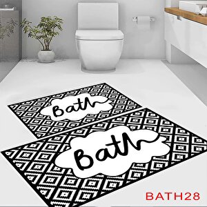 Bath Yazılı Banyo Paspası, Dekoratif Klozet Takımı, Siyah Renk Klozet Takımı, Kaymaz Taban Paspas, Yıkanabilir Paspas, 2'li Klozet Takımı