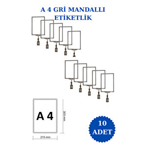 5 Adet Gri A4 Mandallı Fiyat Etiketi Sepet Etiketi Çerçeveli Fiyat Etiketi Eşek Askılık Etiketi Gri