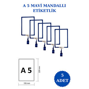 5 Adet Mavi A5 Mandallı Fiyat Etiketi Sepet Etiketi Çerçeveli Fiyat Etiketi Eşek Askılık Etiketi Mavi
