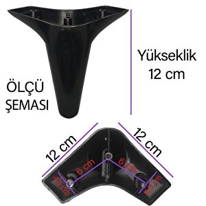 8 Adet Zelve 12 Cm Siyah Lüx Mobilya Kanepe Sehpa Ünite Koltuk Ayağı Baza Ayak