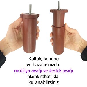 Ayarlı Destek Ayağı 13 X 19 Cm Kahverengi Gizli Mobilya Kanepe Baza Koltuk Ünite Ayakları Metrik 8 Civatalı İnce Diş