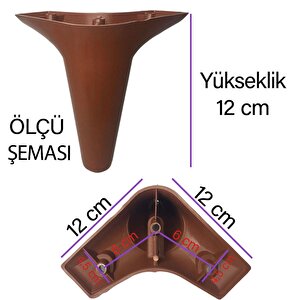 4 Adet Zelve 12 Cm Kahverengi Lüx Mobilya Kanepe Sehpa Ünite Koltuk Ayağı Baza Ayak