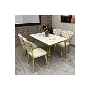 Akuamari̇n 80-120 Ck Gold Mutfak Masası Takımları , 4 Kişilik Mutfak Masası Takımı