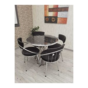 Mutfak Masası Takımı, Salon Masa Takımı 4 Kişilik Masa Takımı Yuvarlak Masa Takımı Uzay Gümüş Siyah