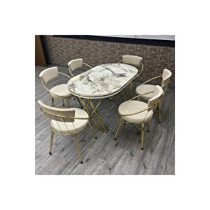 Seleni̇t 80-140 Oval Gold 6 Ki̇şi̇li̇k Mutfak Masası Takımı