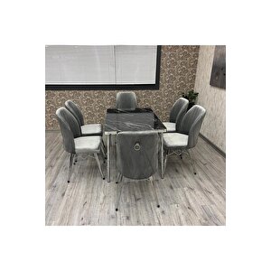 Rodoni̇t 80-120 Ck Gümüş 6 Kişilik Mutfak Masası Takımı