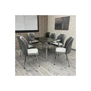 Rodoni̇t 80-120 Ck Gümüş 6 Kişilik Mutfak Masası Takımı