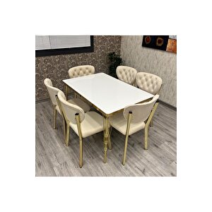 Akuamari̇n 80-120 Ck Gold Mutfak Masası Takımları , 6 Kişilik Mutfak Masası Takımı