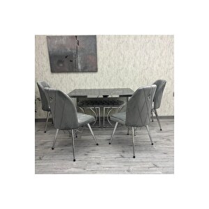 Rodoni̇t 80-120 Ck Gümüş 6 Kişilik Mutfak Masası Takımı Bechli