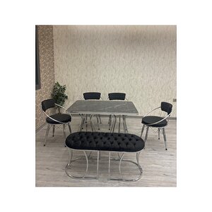 Mutfak Masası Takımı, Salon Masa Takımı 6 Kişilik Mutfak Masası Takımı Gümüş Benchli Salon Masa
