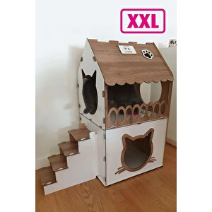 Büyük Kedi Evi Xxl Teraslı Kedi Evi 5kg Ve Üzeri Kediler Için Xxl Kahve - Beyaz
