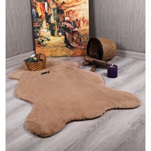 Tavşan Tüyü Dekoratif Ultra Yumuşak Post Peluş Kaymaz Halı Camel 80x150 cm