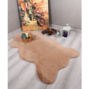 Tavşan Tüyü Dekoratif Ultra Yumuşak Post Peluş Kaymaz Halı Camel 80x150 cm
