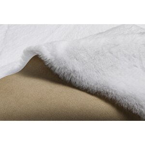 Dekoratif Tavşan Tüyü Ultra Yumuşak Peluş Kaymaz Halı Yolluk Beyaz 60x100 cm