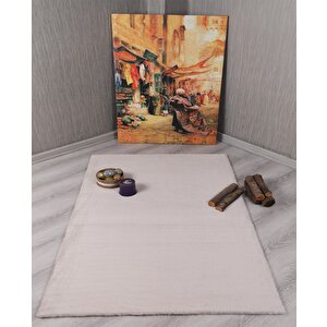 Dekoratif Tavşan Tüyü Ultra Yumuşak Peluş Kaymaz Halı Yolluk Vizon 50x80 cm