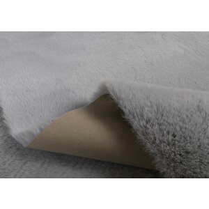 Dekoratif Tavşan Tüyü Ultra Yumuşak Peluş Kaymaz Halı Yolluk Gri 80x100 cm