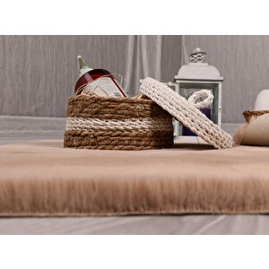 Dekoratif Tavşan Tüyü Ultra Yumuşak Peluş Yuvarlak Halı Camel
