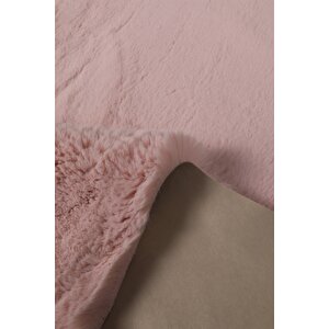 Dekoratif Tavşan Tüyü Ultra Yumuşak Peluş Yuvarlak Halı Pembe